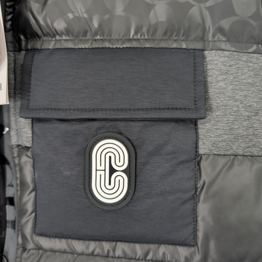 Coach Mens Signature Colorblock Down Vest Black Grey Puffer CG626 XL New - Picture 2 of 14